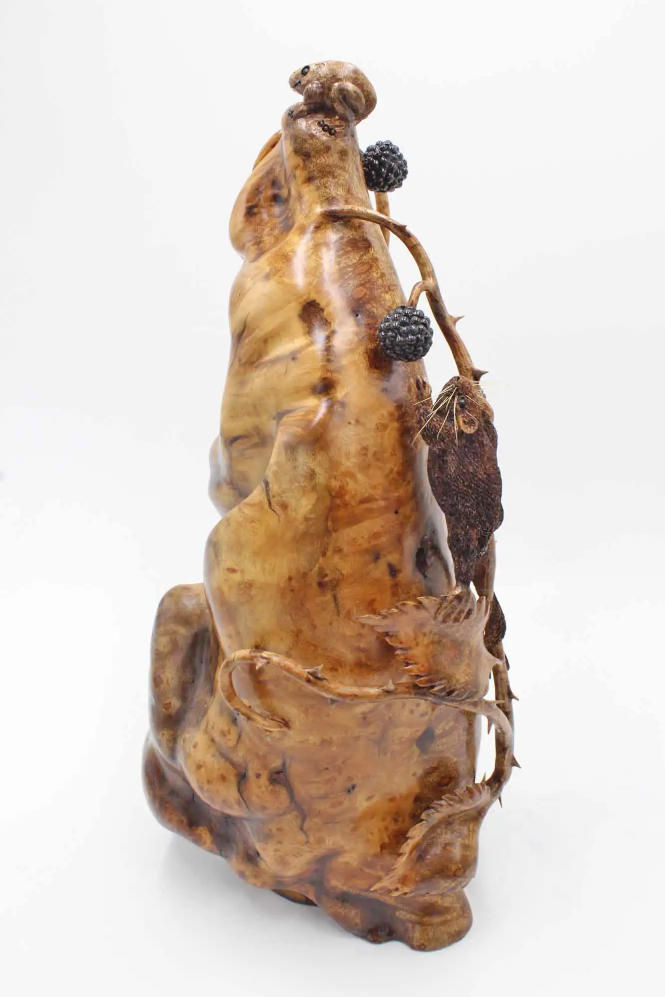 Mouse and Blackberries Tall woodcarving